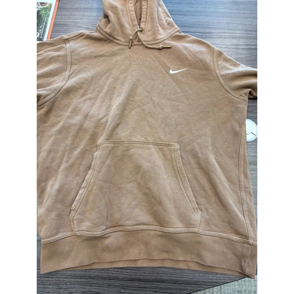 Nike Mini Swoosh Pullover Hoodie Womens Large Beige Brown Sweatshirt